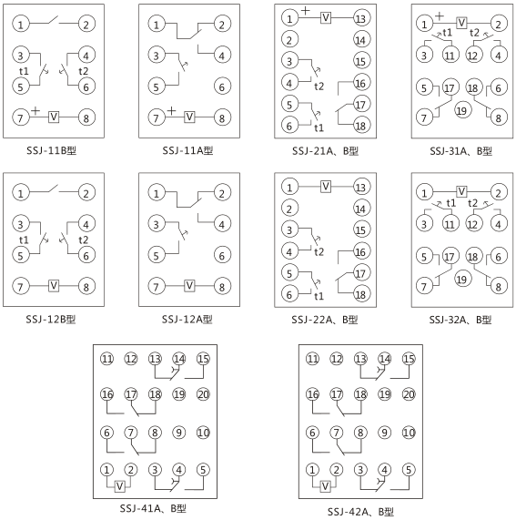 SSJ-11B靜態時間繼電器內部接線及外引接線圖(正視圖)圖片