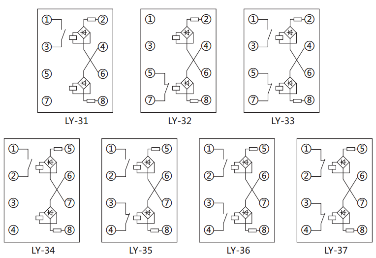 LY-33電壓繼電器內部接線及外引接線圖