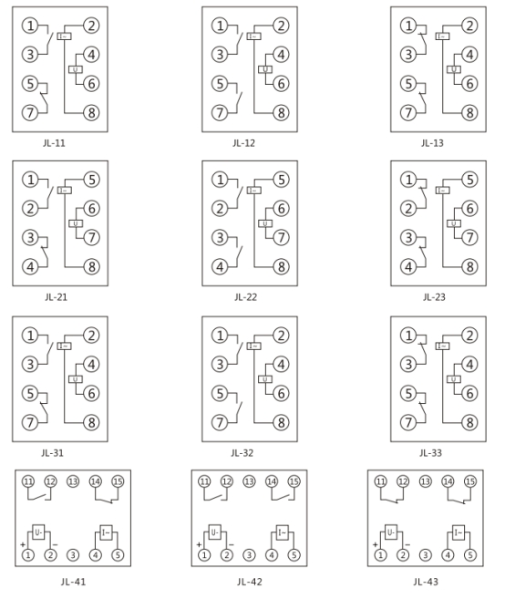 JL-13內部接線及外引接線圖(正視圖)