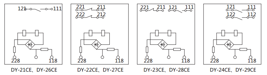 DY-29CE電壓繼電器內部接線及外引接線圖