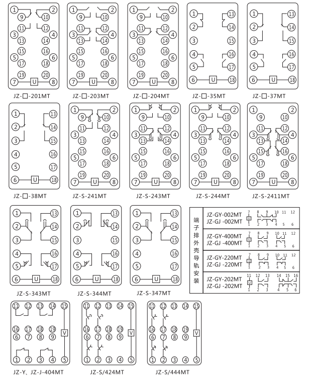 JZ-Y(J)-201MT跳位、合位、電源監視中間繼電器內部接線圖