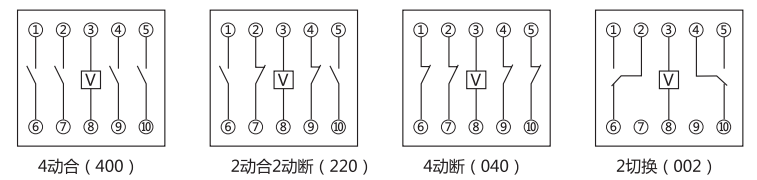 DZ-52中間繼電器內部接線圖及外引接線圖