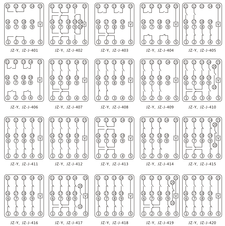 JZY（J)-419靜態中間繼電器內部接線圖及外引接線圖