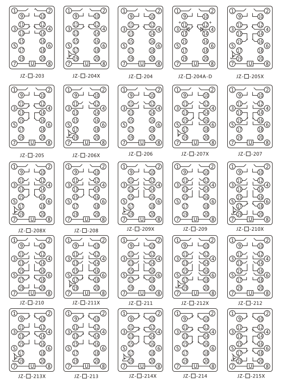 JZY（J)-16靜態中間繼電器內部接線圖及外引接線圖