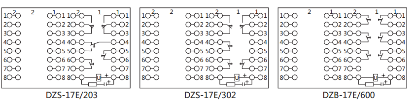 DZS-17E/302延時中間繼電器內部接線及外引接線圖（背視）