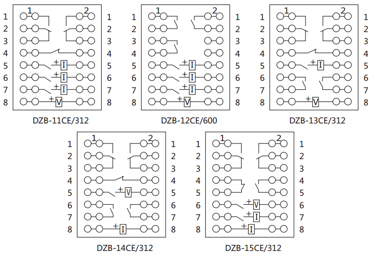 DZE-12CE/600保持中間繼電器內部接線圖及外引接線圖