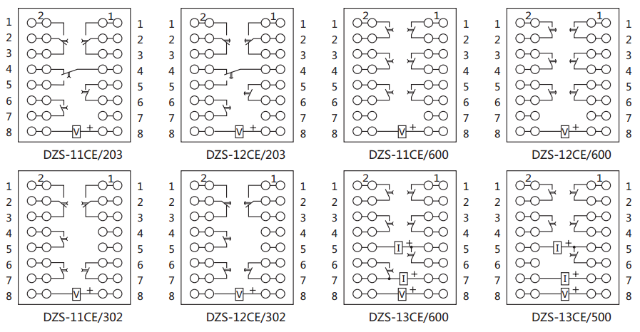 DZS-12CE/600延時中間繼電器內部接線圖及外引接線圖